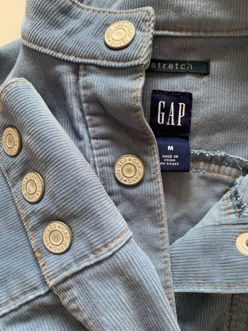 Vintage 90s the gap Medium Corduroy Jacket cornflower blue Snap Down Mock Neck Blazer M Med Nineties Jean Jackets cord coat