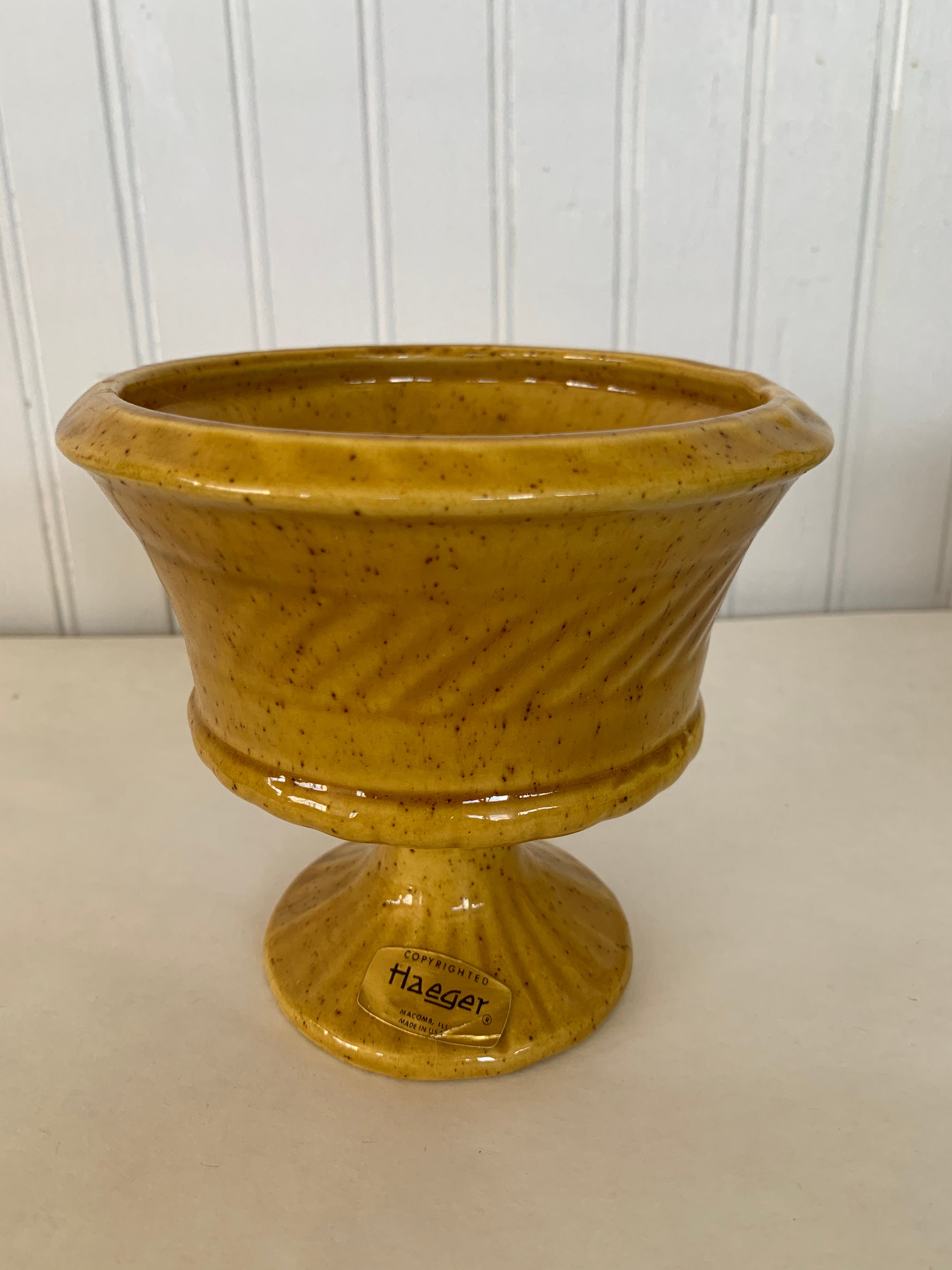 Vintage 60s Haeger Mustard Yellow Planter Vase Pedestal Small Home