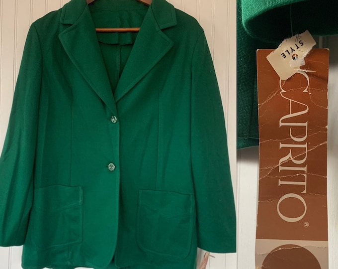 NWT Deadstock Vintage 80s Green Blazer Jacket Pockets 36 Medium Large M Med M/L Khaki Caprito Christmas