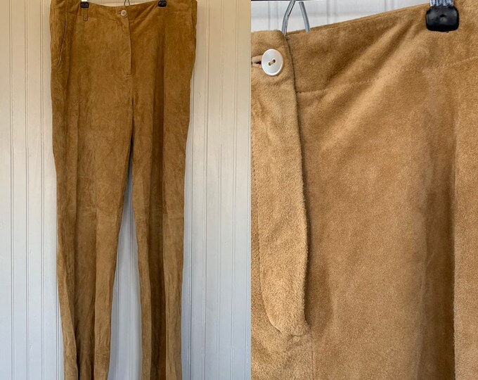 Vintage 90s Size 8 Medium Light Brown Suede Leather Pants Western Biker Motorcycle Nineties Nude Festival 32 Waist Boho Fenn Wright Manson