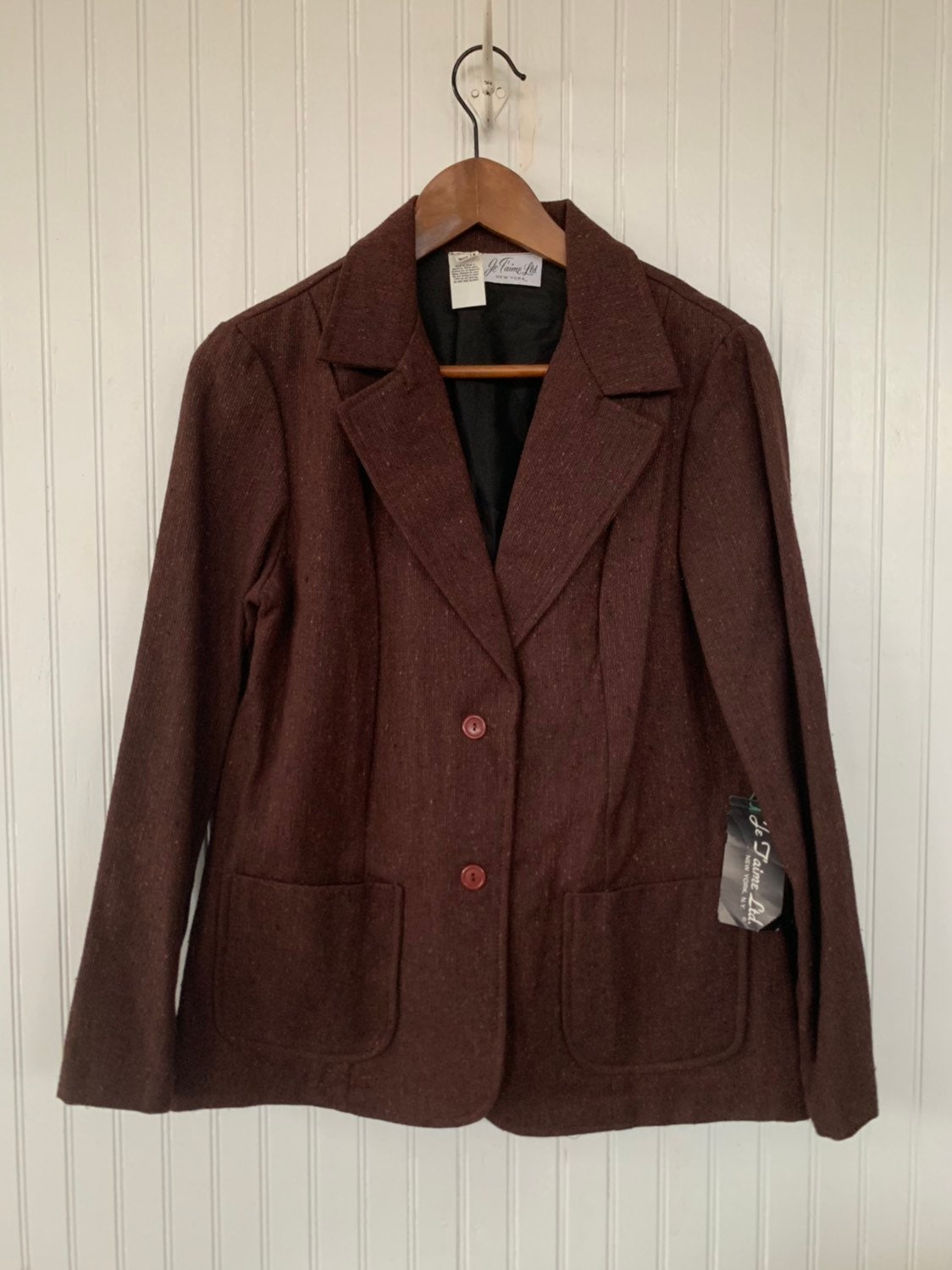 NWT Deadstock Vintage 80s Brown Blazer Tweed Jacket Pockets Medium Med ...