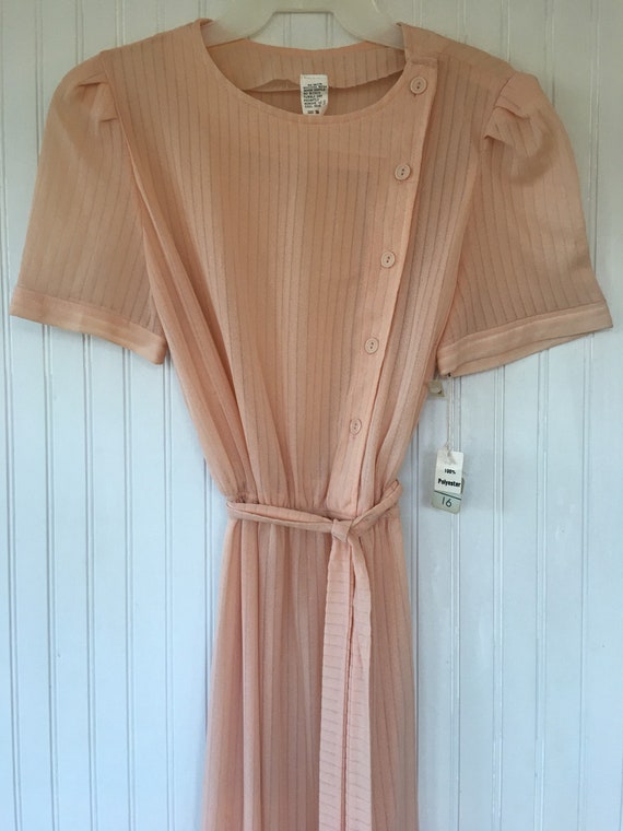 Vintage NWT 70s Pastel Peach Sheer Dress Size Med… - image 4
