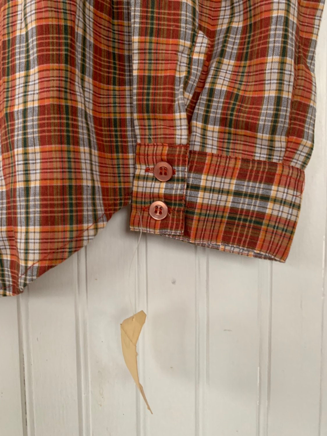 NWT 80s Deadstock Vintage Plaid Long Sleeve Shirt Large Orange Green ...