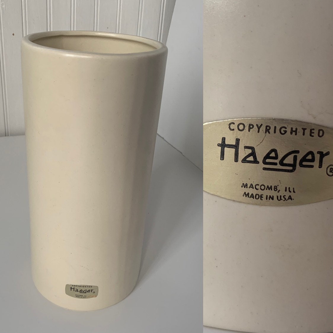 Vintage 60s Haeger Tall Ivory Off White Vase Home Decor Wedding Gift