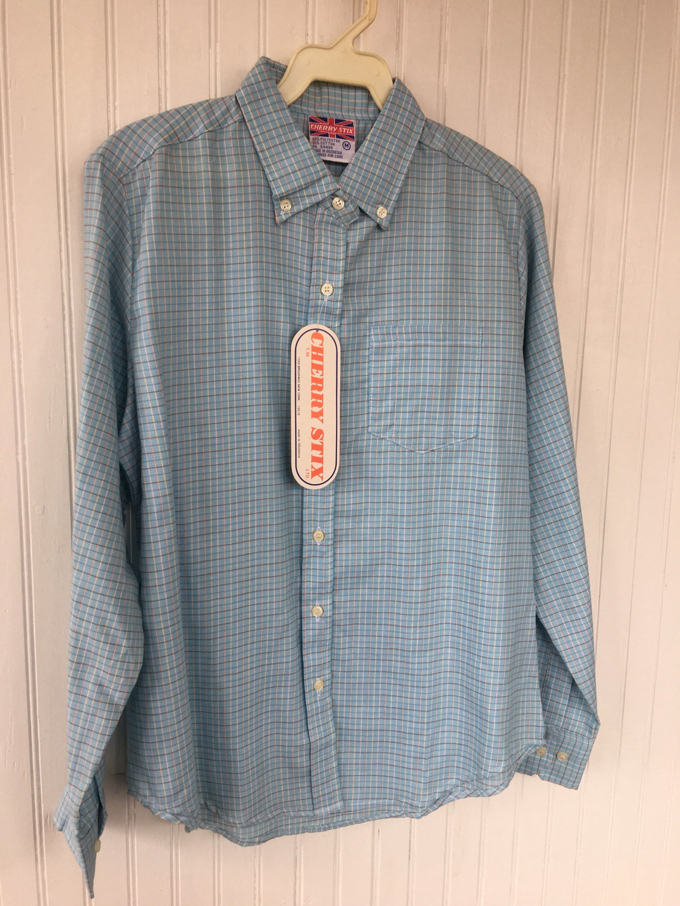 Vintage 80s Deadstock Baby Blue Plaid Button Down Shirt Top Size Small ...