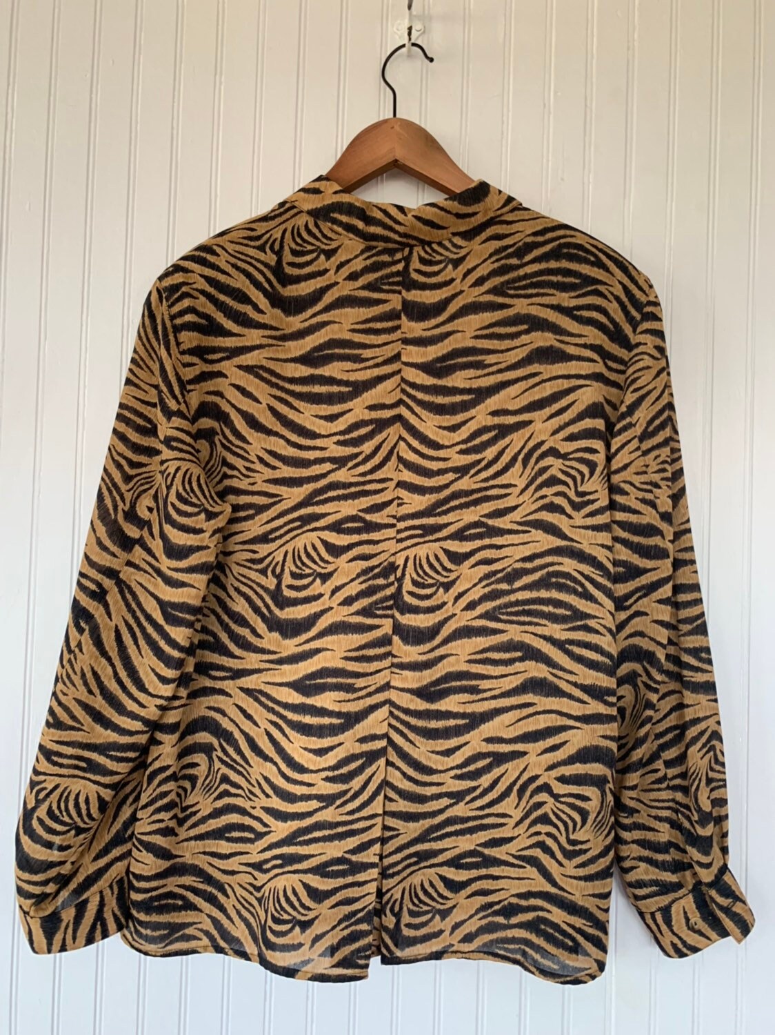 Vintage 90s Tiger Print Sheer Blouse Large Button Down Shirt Animal ...