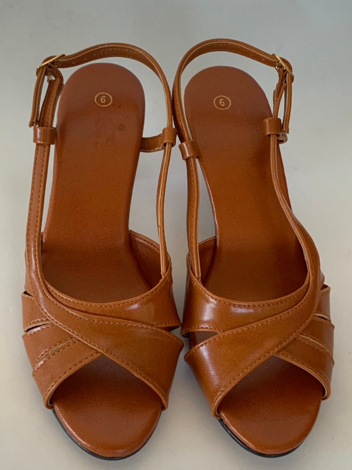 Vintage 80s Deadstock Size 6 Vegan Leather Sandals Rust Orange Brown ...