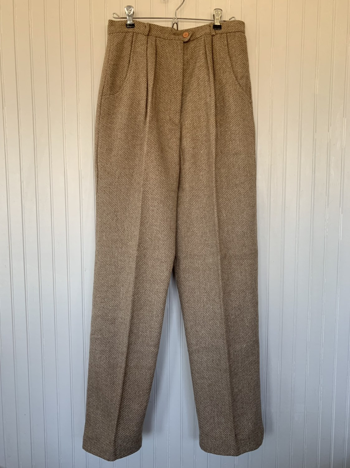 NWT Vintage 80s Jordache Deadstock Tweed High Waisted Trousers 30 Tan ...