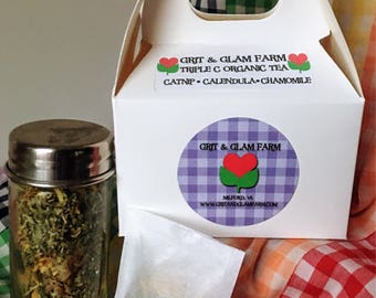 Migraine Relief Tea Grit & Glam Farm Triple C Herbal Teas Catnip Calendula Chamomile Calming Insomnia Cramps Headache Hair Tonic 10 Bags