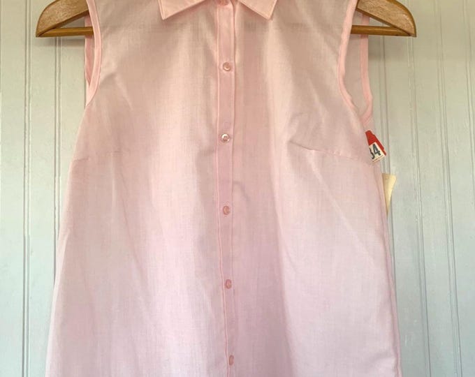 NWT 80s Vintage Pastel Pink Sleeveless Top Size Small Sheer Button Down Shirt S XS/S Deadstock nos 70s 34 Spring Summer Festival