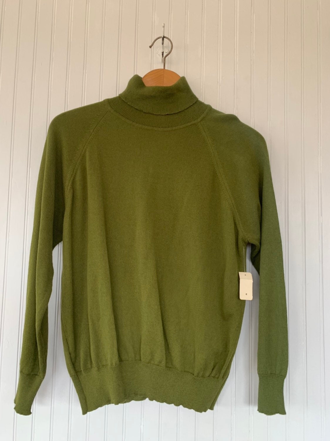 NWT Vintage 80s Large Olive Green Turtleneck Pullover Knit Sweater Deadstock 70s nos Moss 