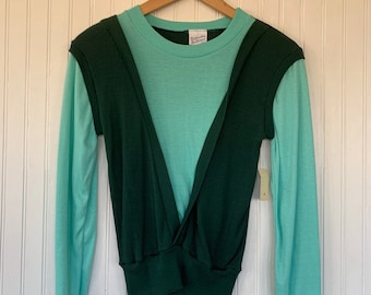 Vintage 70s Small Long Sleeve Top / Shirt Seafoam Hunter Green XS XS/S Sportswear Comfy Basics NOS 80s Pullover Sweater