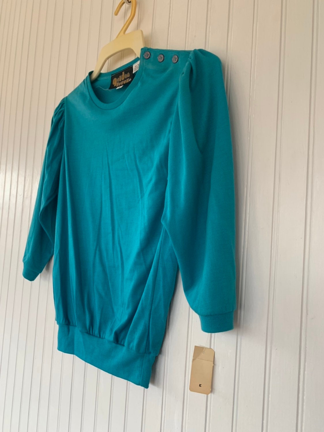 Unique Vintage 70s 80s Bright Turquoise Blue Puff Sleeve Top Shirt ...