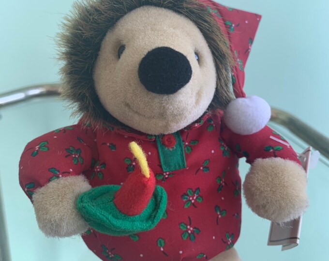 Vintage Holiday 90s NWT Mini Plush Hedgehog Stuffed Animal Christmas Toy Stocking Stuffer Nineties Porcupine Gift Kids Toys Deadstock Rare