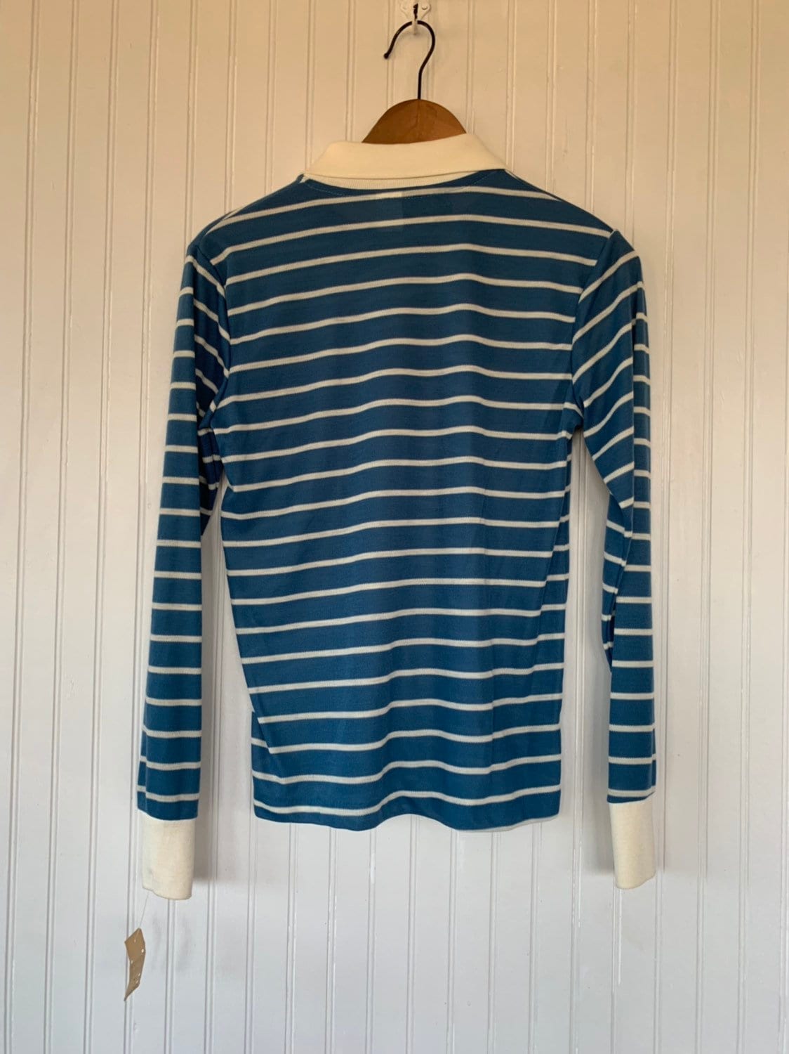 NWT 80s Vintage Blue White Striped Long Sleeve Polo Shirt Size Medium ...