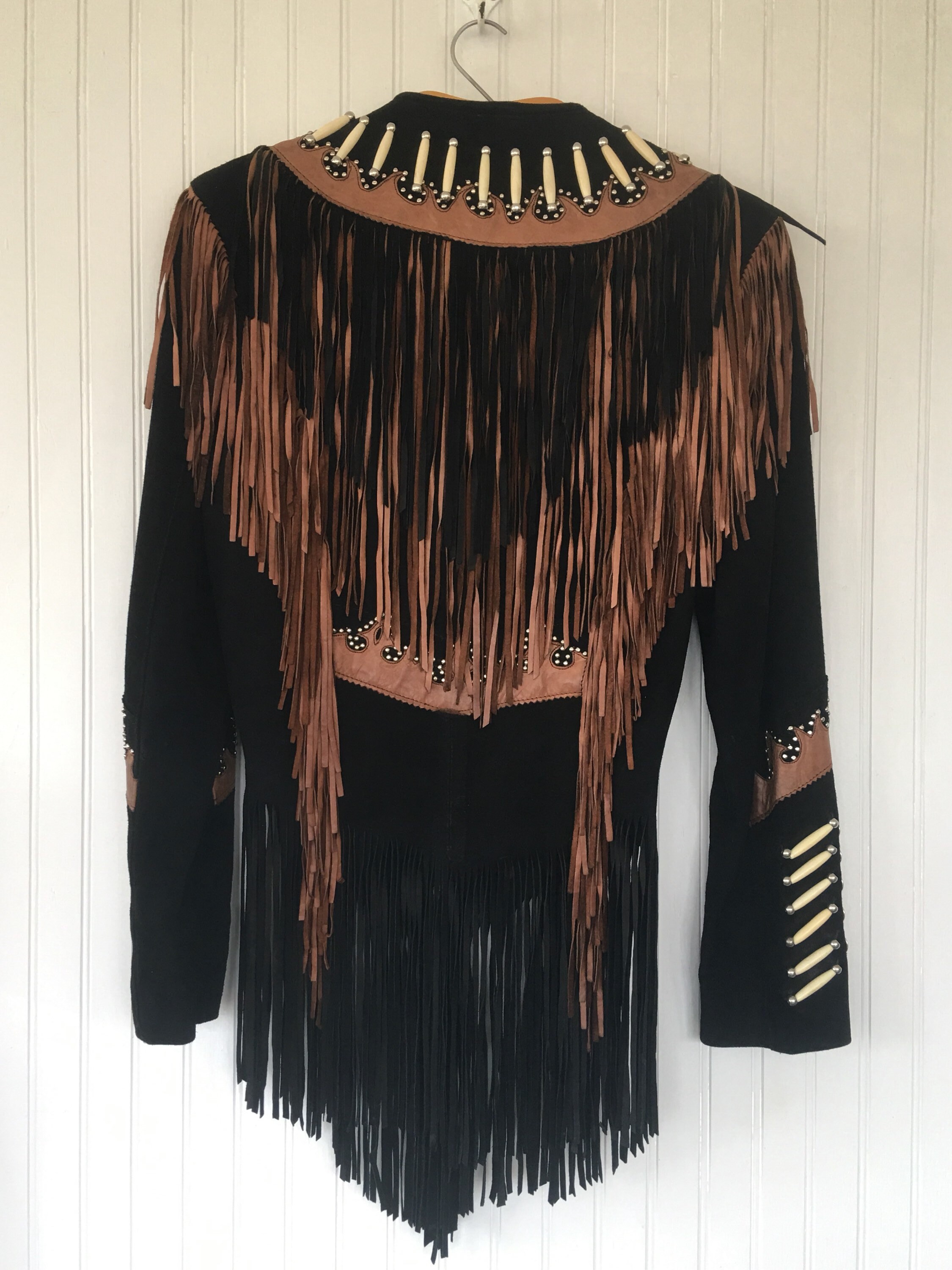 Vintage 80s 90s Size Xs S Black Brown Fringe Suede Leather