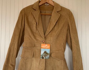 NWT Vintage 80s Corduroy Blazer Tan Jacket Coat Medium S/M S Med Small 70s Deadstock Cord Pockets Wide Collar Boho Puff Sleeve Shoulder Pads