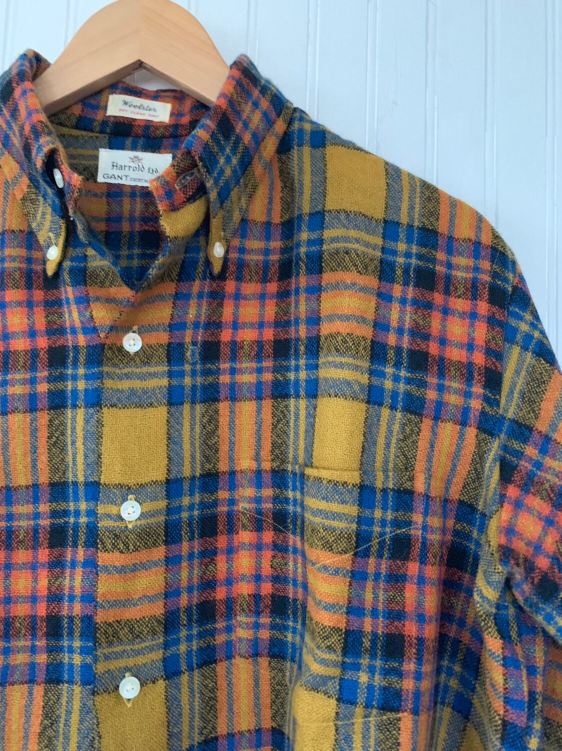 50s Vintage Wool Plaid Shirt Long Sleeve Top Size Medium Mustard Yellow ...