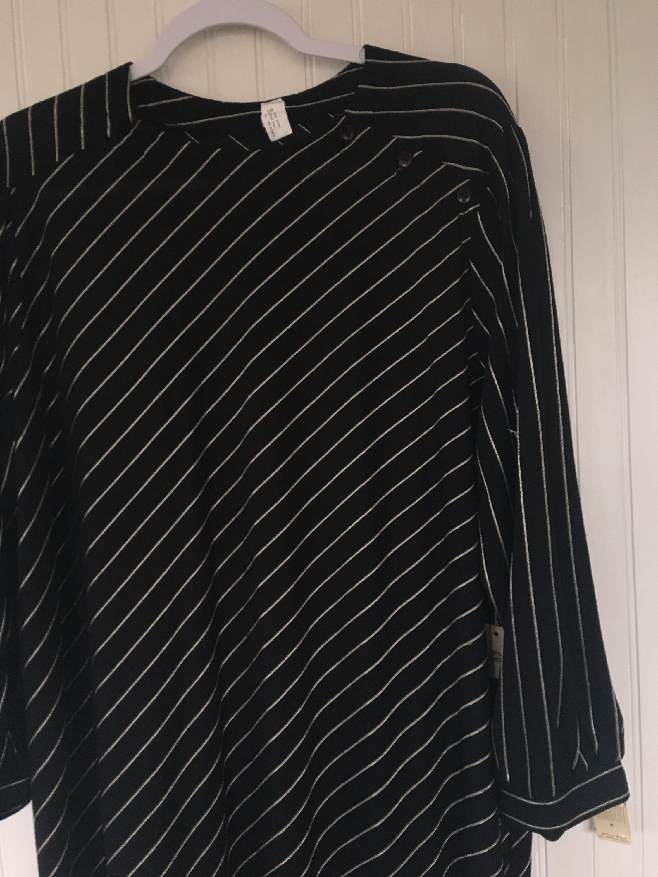 NWT Vintage Sheer Black & White Diagonal Striped Dress Size XL Large 10 ...