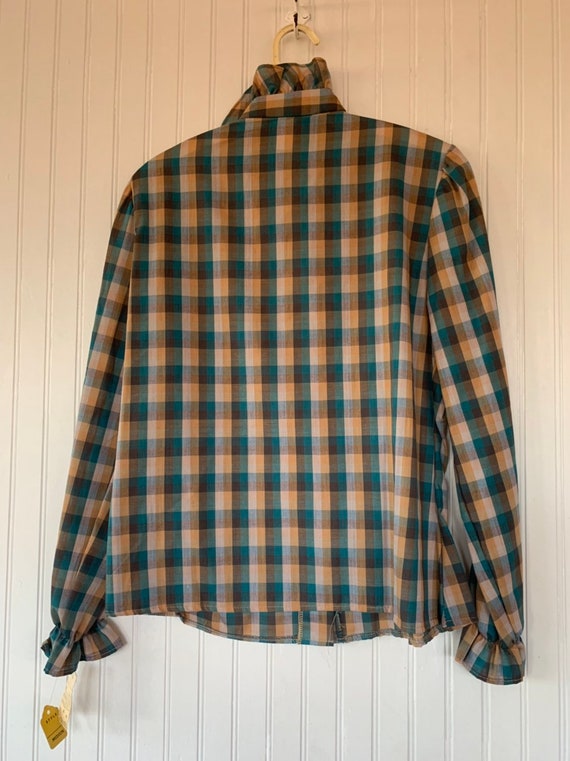 NWT Vintage Plaid Puff Sleeve Shirt Top Turquoise… - image 3