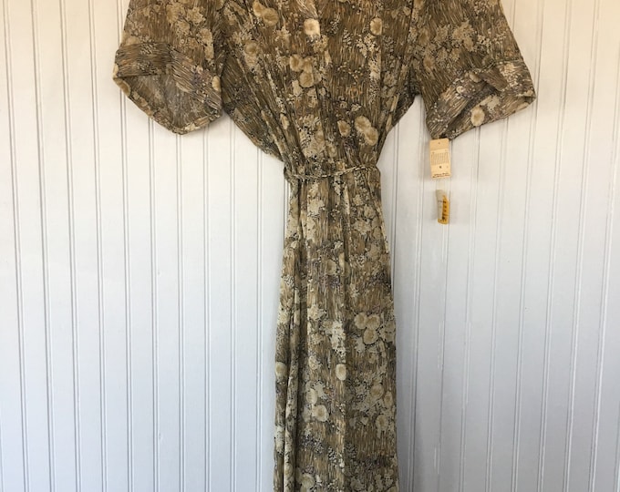 NWT Vintage XL 70s Floral Purple Orange Brown Ivory Off White Babydoll House Dress Caftan Coverup Dress XLarge xxl Spring Grunge Summer plus