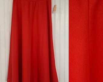 Vintage 80s Deadstock Red Skirt XS Below Knee Below Knee High Waisted 70s Boho Sheer 24 Waist NOS