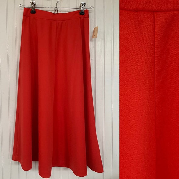 Vintage 80s Deadstock Red Skirt XS Below Knee Bel… - image 1