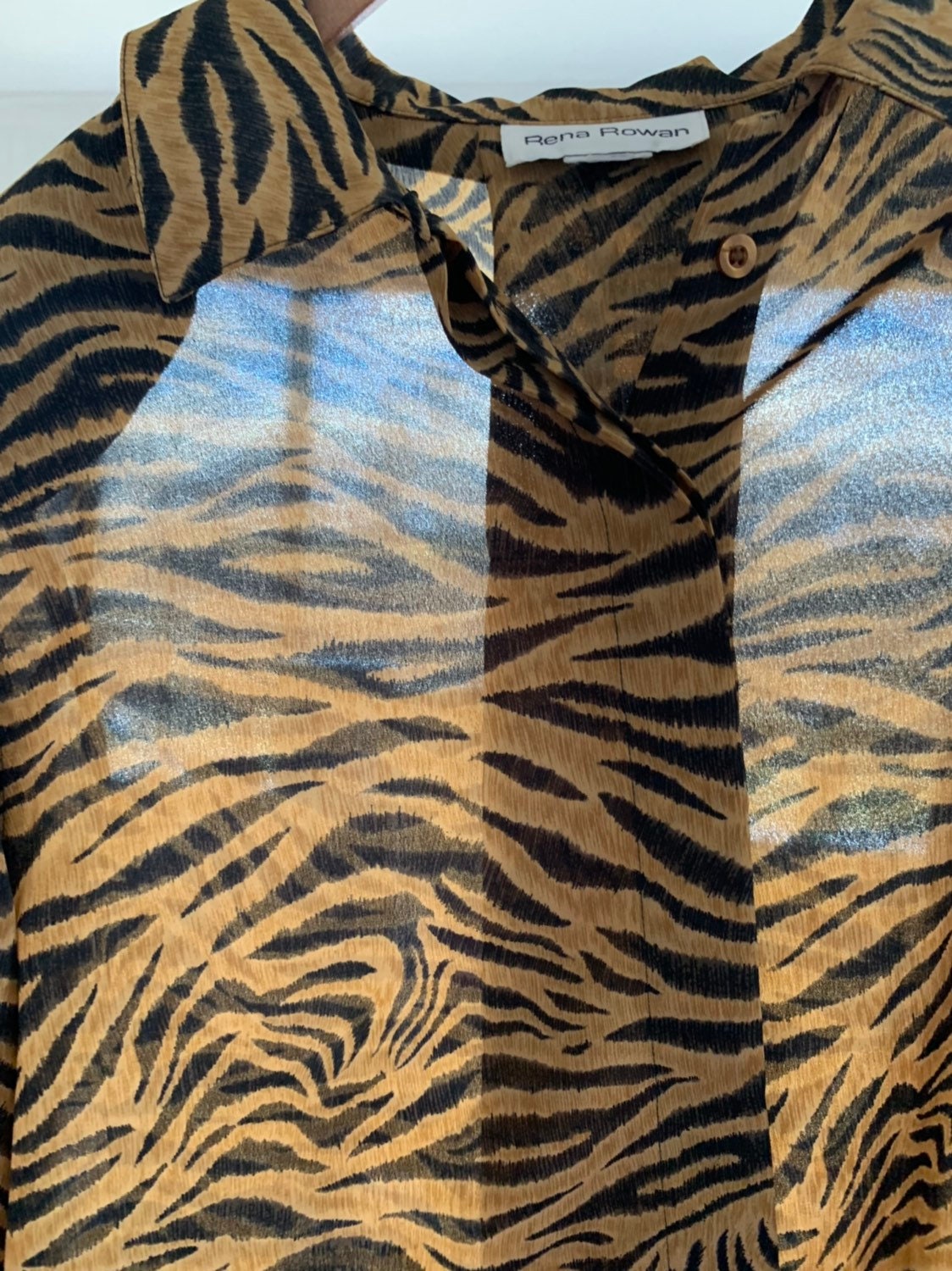 Vintage 90s Tiger Print Sheer Blouse Large Button Down Shirt Animal ...