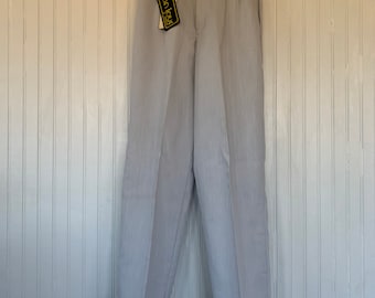 Deadstock Vintage 80s XS Gray White Striped Trousers Belt High Waisted Pants Wide Leg 25 24 Spring