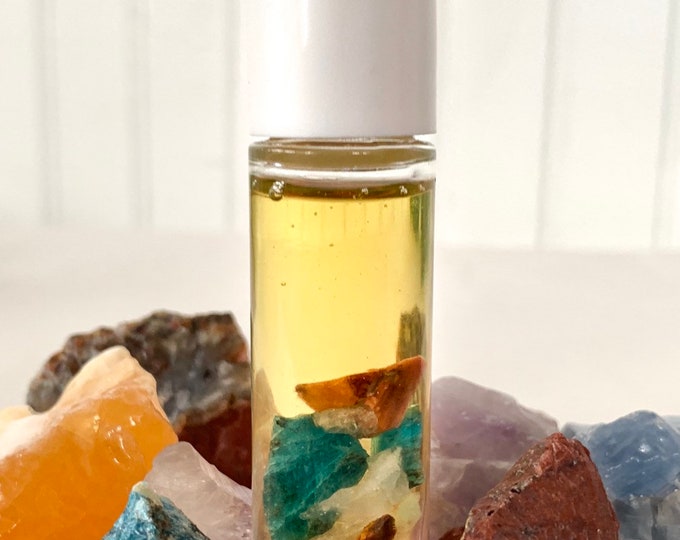 Hippie Rose Aromatherapy Essential Oil Perfume Rollerball with Healing Crystals Catnip Patchouli Natural Fragrance