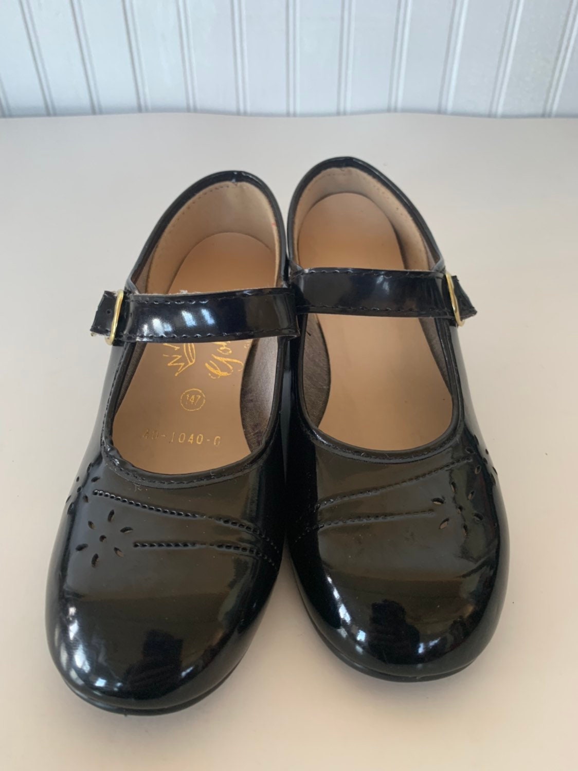 Vintage 80s Deadstock Girls Mary Janes Size 1 Patent Leather Black Heel ...