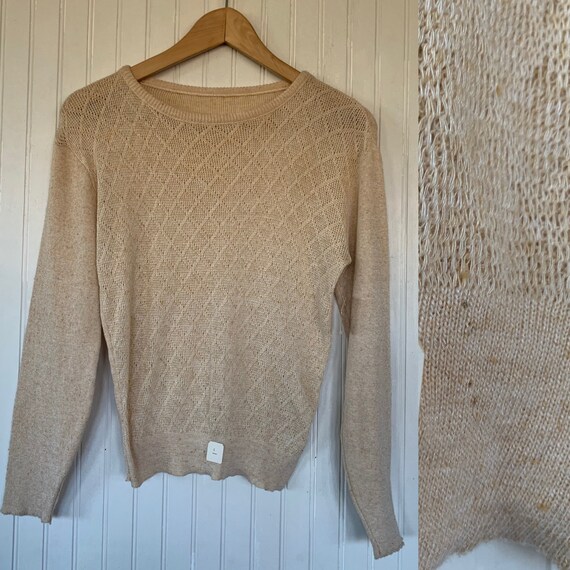 NWT Vintage 80s Large Nude Oatmeal Tan Beige Pullover… - Gem