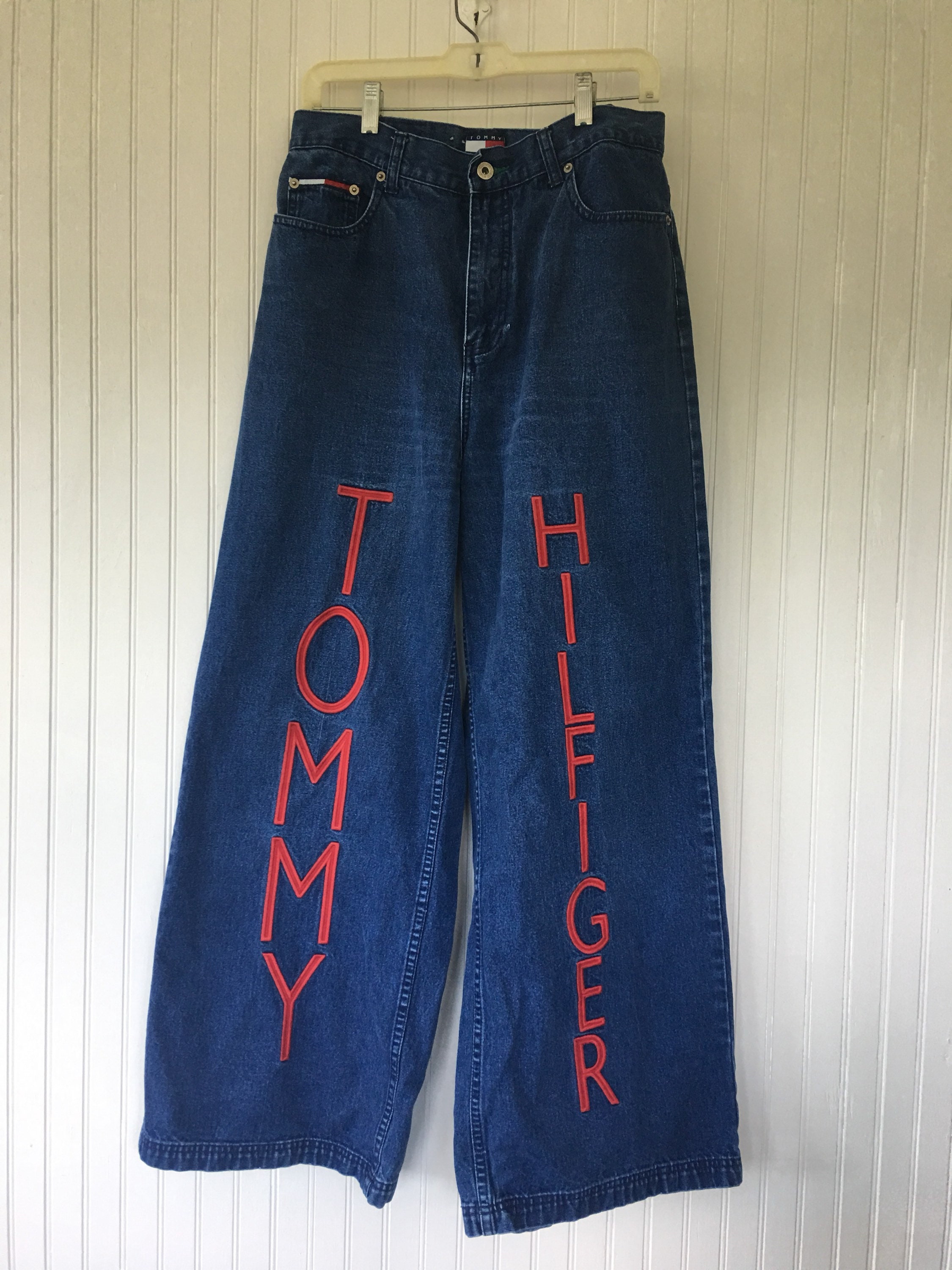 Rare Vintage 90s Tommy Hilfiger Denim Blue Jeans Wide Leg Size 9 8 10