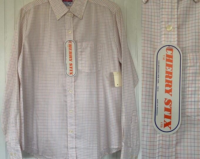 Vintage 80s Deadstock White Pink Yellow Blue Plaid Button Down Shirt Size Small Medium S M NWT 38 Oxford Spring Check Unisex Top Pastel