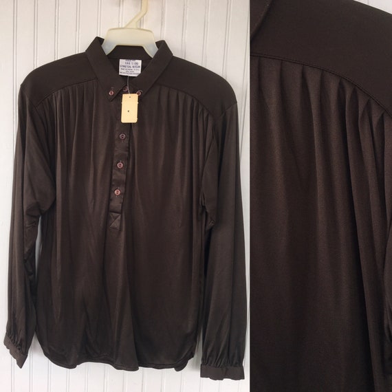 vintage nylon dark brown shirt blouse
