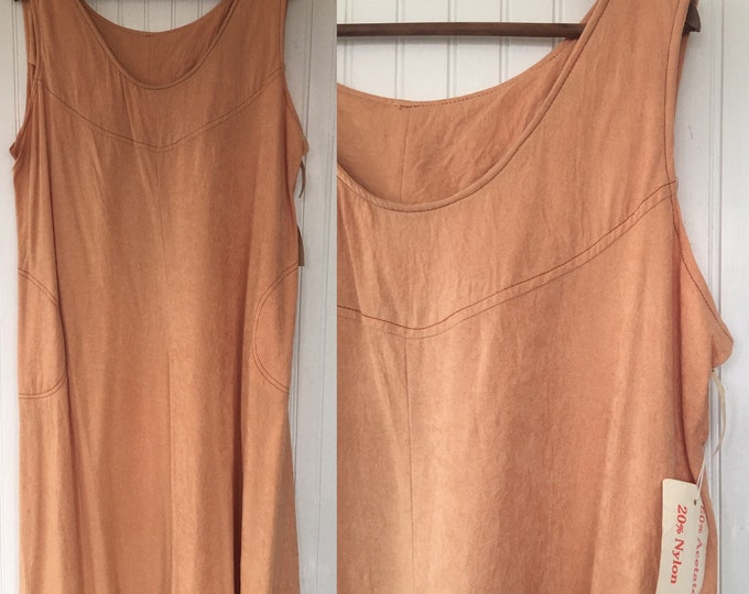 70s Circle Swing Tank Dress - khaki nude light brown - Size 22 1/2 - Large/XL - Deadstock NWT - Festival - Soft Faux Suede - Vegan - Boho