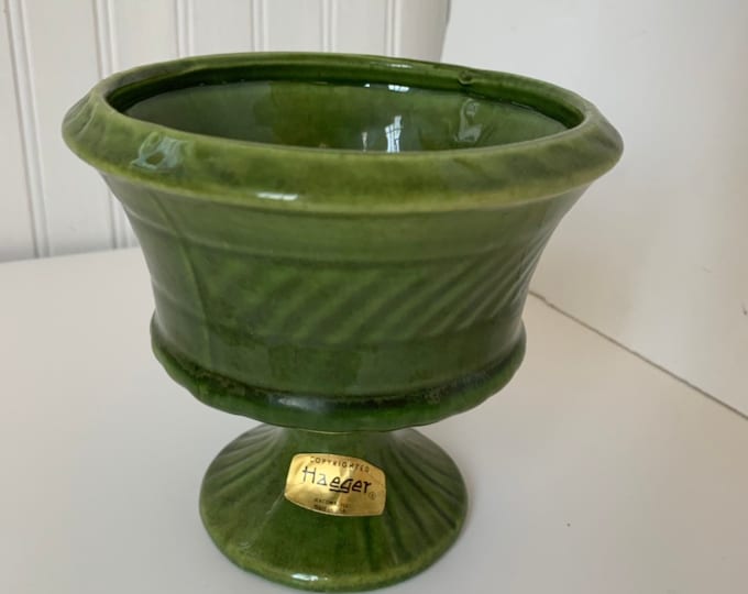Vintage 60s Haeger Avocado Green Planter Vase Pedestal Small Home Decor Wedding Gift Vases Mod Mid Century Indoor Plant Serving Dish