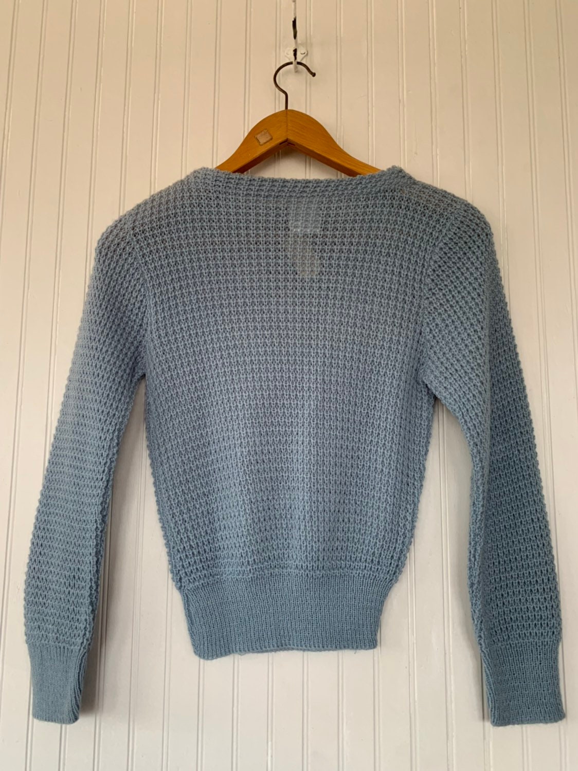 NWT Vintage 80s Baby Blue Pastel Knit Sweater Small Sm xs/s Long Sleeves Shirts Deadstock 70s