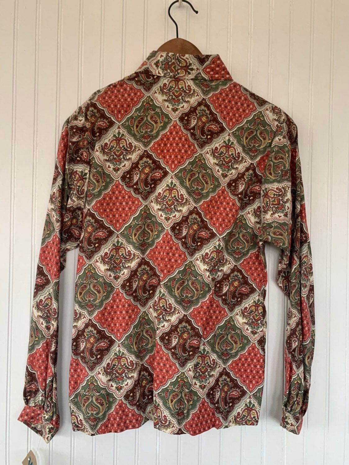 Vintage Deadstock 80s XS Paisley Print Button Down Shirt Long Sleeve ...