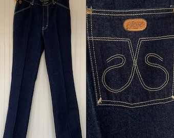 NWT Vintage 80s Deadstock Jesse Jeans High Waisted Dark Denim Blue Jeans 36 waist 12" Rise Pockets Original Tags Western Mens