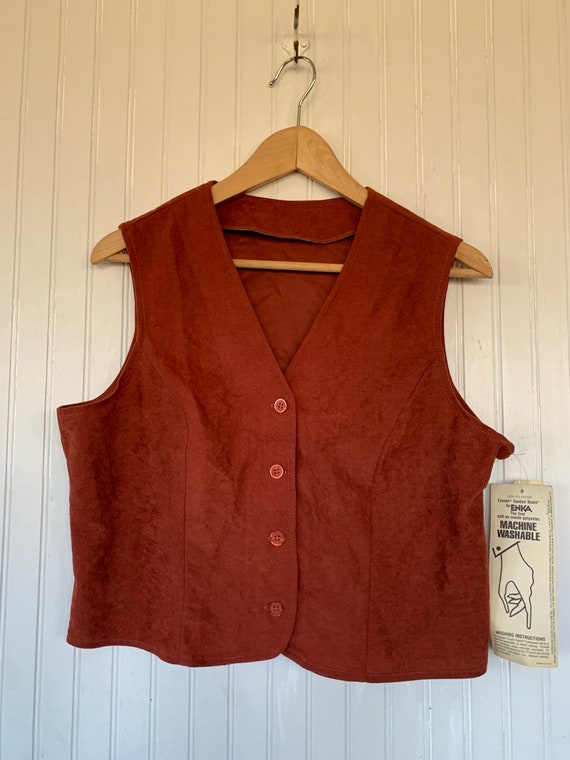 Vintage 70s Medium Rust Button Down Micro Suede V… - image 4