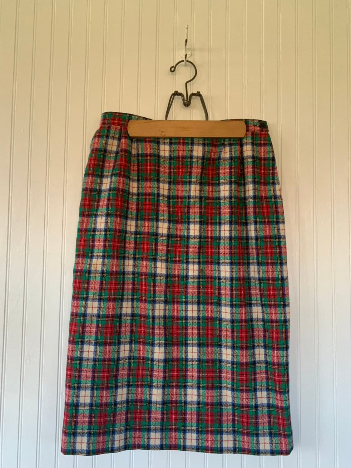 Vintage 70s Pendleton Red Green White Plaid Tartan Wool Skirt Below the ...