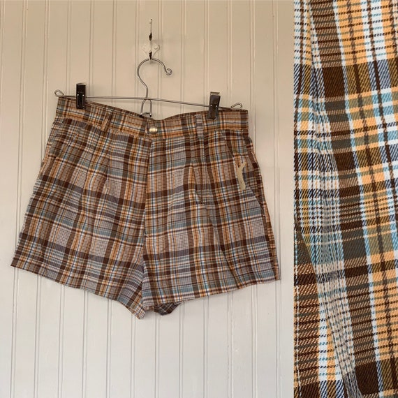 Deadstock Vintage 70s Plaid Short Booty Shorts XS… - image 1