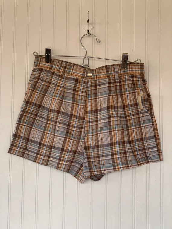 Deadstock Vintage 70s Plaid Short Booty Shorts XS… - image 2