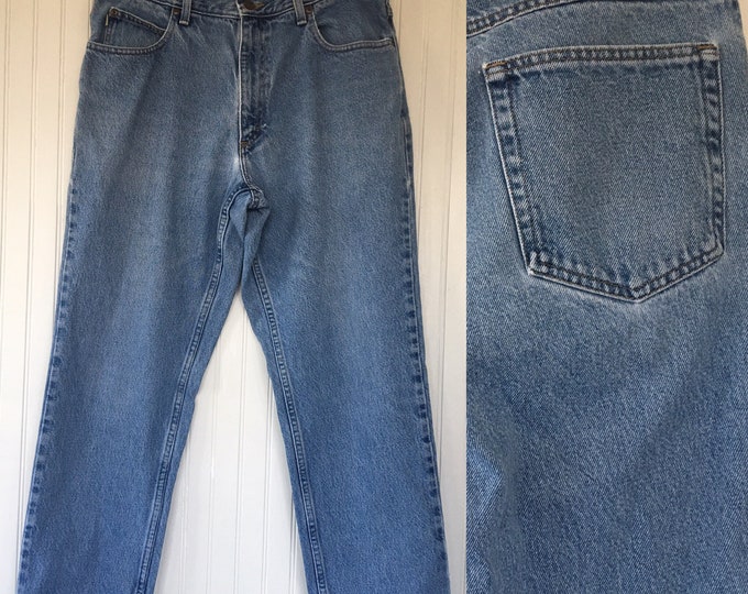 Vintage 90s LL Bean Denim Blue Jeans Worn Size womens 34 x 29 Large L High Waist high waisted Nineties Mom Jeans Classic Fit