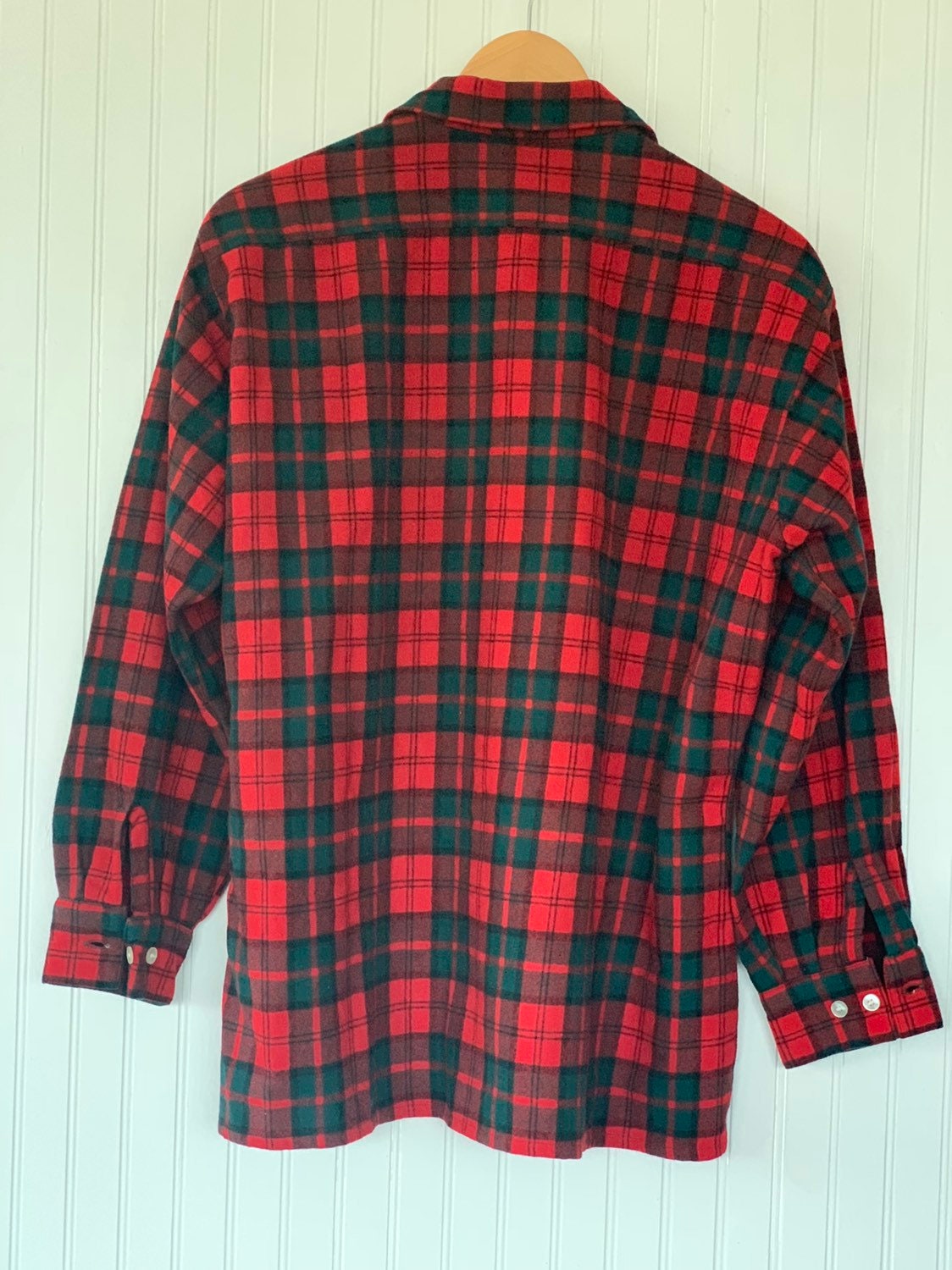 50s Vintage Holiday Wool Plaid Shirt Long Sleeve Top Red Green Black ...