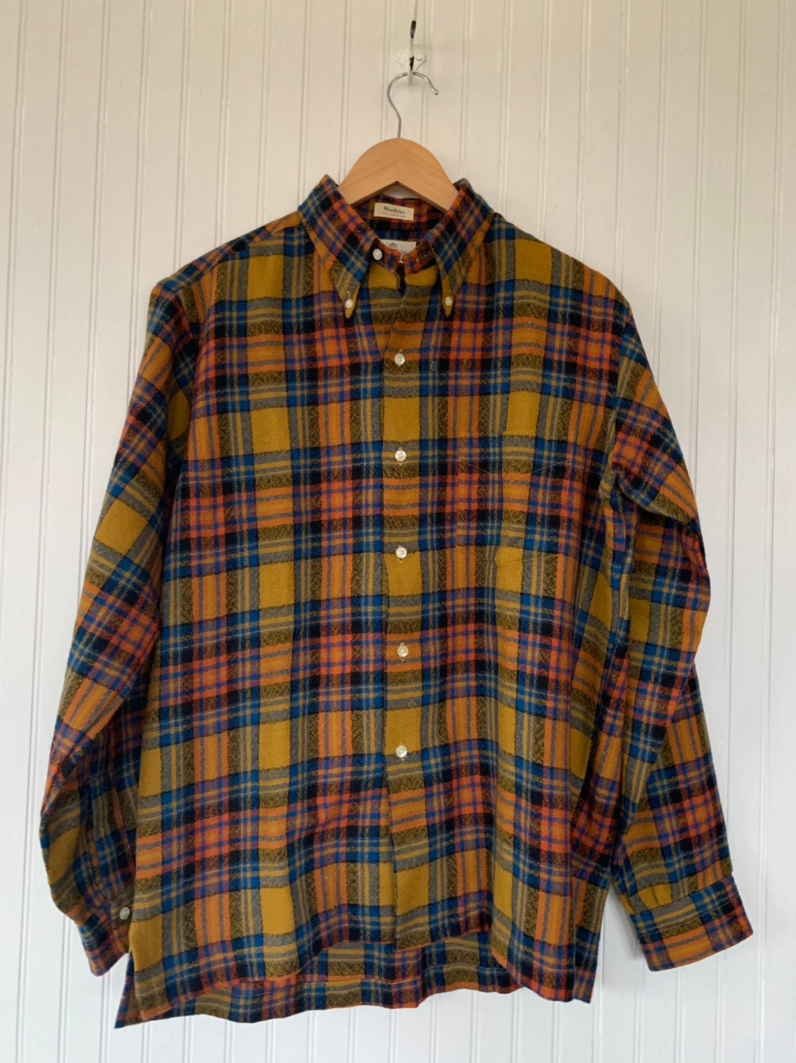 50s Vintage Wool Plaid Shirt Long Sleeve Top Size Medium Mustard Yellow ...