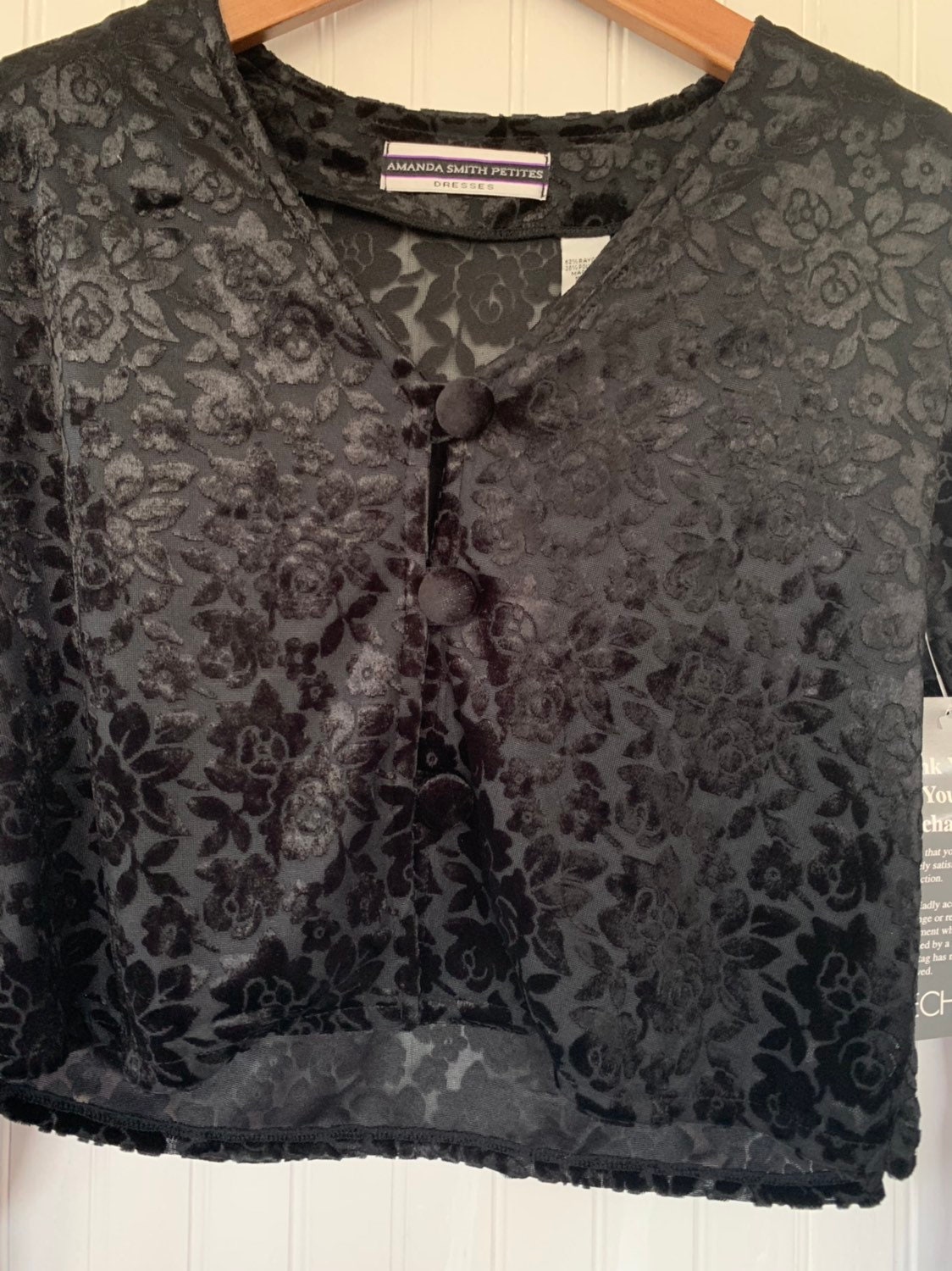 Vintage 90s Sheer Black Floral Velour Crop Top Velvet Burnout Shirt ...