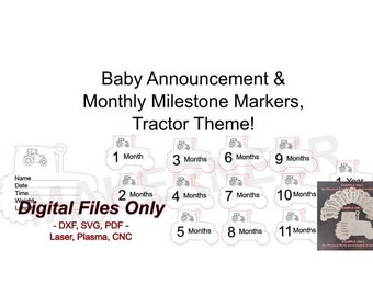 Digital Files - Baby Announcement & Monthly Milestone Markers, Tractor! - Digital Files Only, No Physical Items