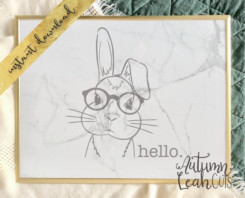 Download Hello Bunny with Glasses SVG PNG Jpeg DXF cut file for | Etsy
